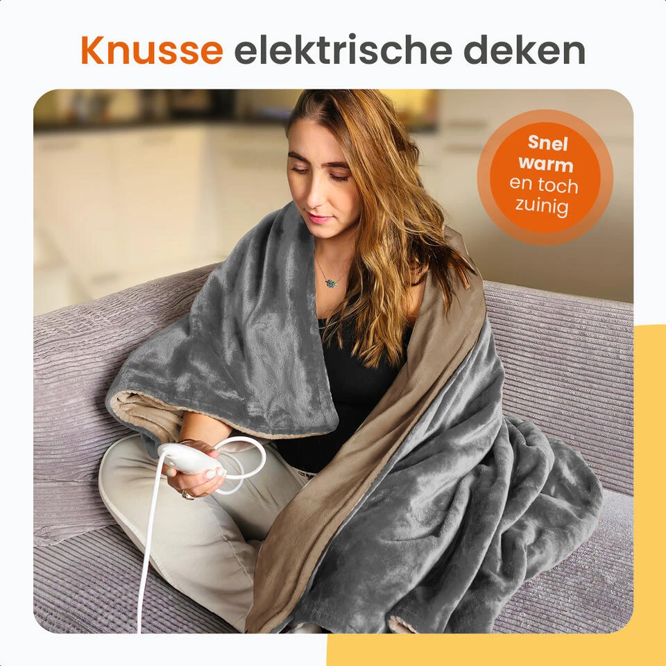 Goliving Elektrische Fleece Plaid - Warmtedeken 3 Standen - 160x120cm Lichtgrijs 3 Goliving Elektrische Fleece Plaid - Warmtedeken 3 Standen - 160x120cm Lichtgrijs - Afbeelding 2