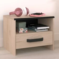 Nachtkastje Alma Met Opberglade - Eikdecor/zwart -Bedden Bij Leen Bakker fe1cac363e8249a1a45f3feedd3ee875