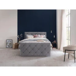 Boxspring Met Voetbord Liv Geruit - Grijs - 120x200 Cm - Ronde Poot 15 Boxspring Met Voetbord Liv Geruit - Grijs - 120x200 Cm - Ronde Poot -Bedden Bij Leen Bakker sf 12849472 9050