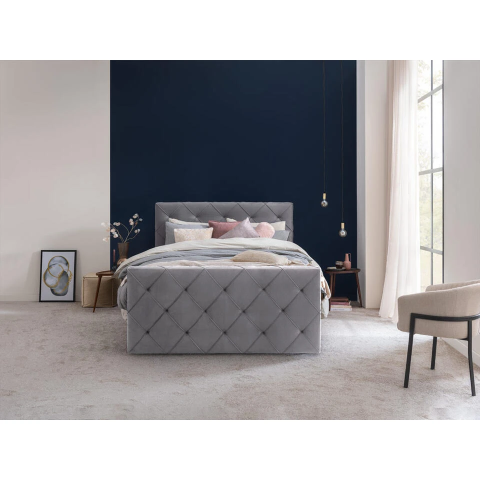 Boxspring Met Voetbord Liv Geruit - Grijs - 120x200 Cm - Ronde Poot 9 Boxspring Met Voetbord Liv Geruit - Grijs - 120x200 Cm - Ronde Poot - Afbeelding 7